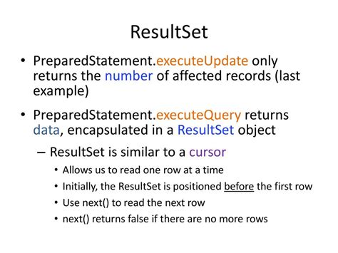 before start of result set|executequery.